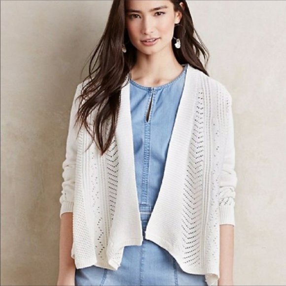 Anthropologie Sweaters - Anthropologie Cream Open Front Knit Cardigan/XS